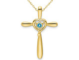 1/20 Carat (ctw) Swiss Blue Topaz Cross Pendant Necklace in 10K Yellow Gold with Chain